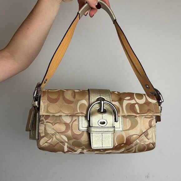 Vintage Y2K Coach Soho Signature Canvas and Leather Baguette Bag - Picture 2 of 7